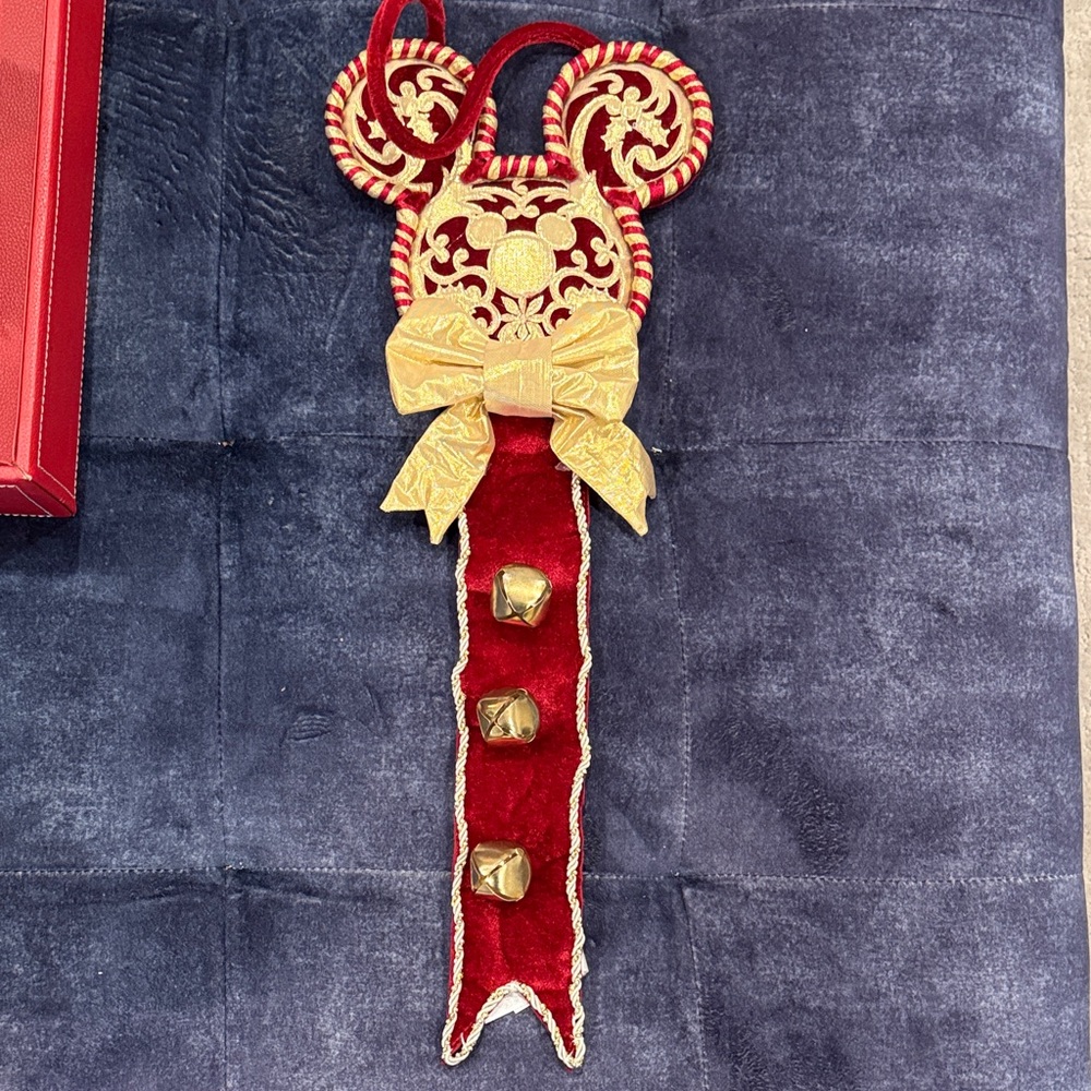 Festive Disney Red and Gold Door Ornament with Bells